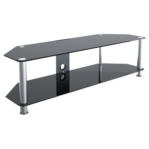 Pemberly Row Steel TV Stand w/ Cable Management for up to 65&quot TVs - Black/Chrome