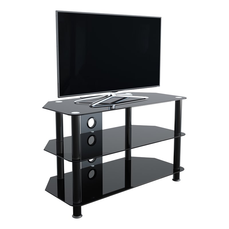 Pemberly Row Transitional Steel and Glass TV Stand for 10