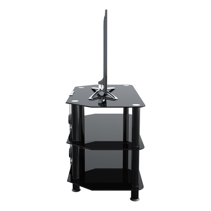 Pemberly Row Transitional Steel and Glass TV Stand for 10