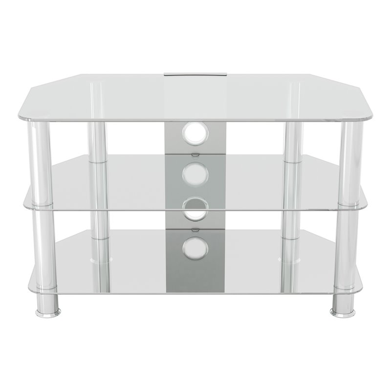 Pemberley Row Glass and Steel Chrome TV Stand Clear Rectangular Cable Management 31.5