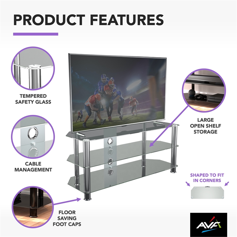 Pemberly Row Steel Glass TV Stand w/ Cable Management for up to 55