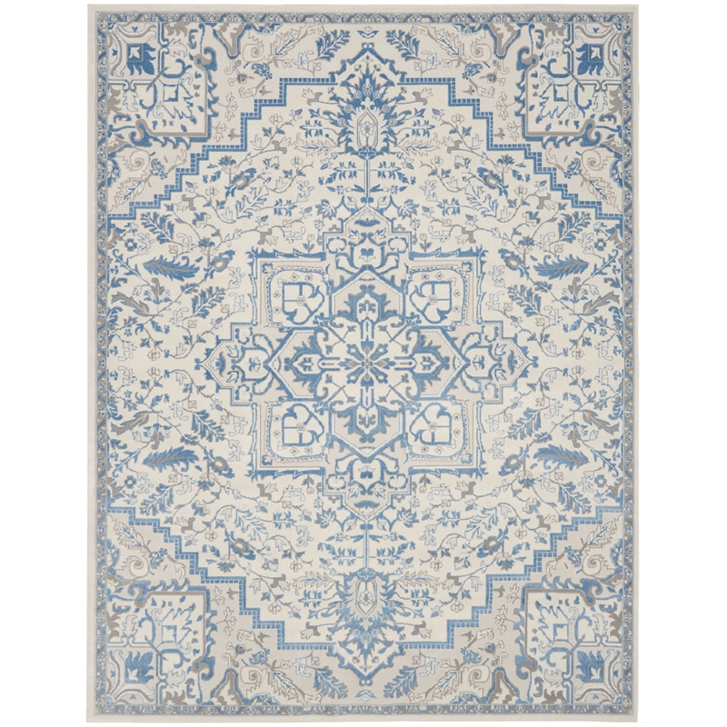 Pemberly Row Modern 9' x 12' Ivory Blue Bohemian Indoor Fabric Rug