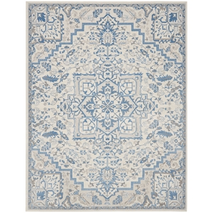 Pemberly Row Modern 9' x 12' Ivory Blue Bohemian Indoor Fabric Rug