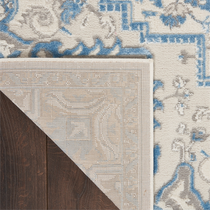 Pemberly Row Modern 9' x 12' Ivory Blue Bohemian Indoor Fabric Rug