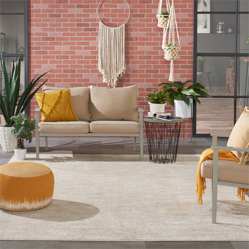 Pemberly Row Modern 7' x 10' Ivory Beige Fabric Indoor/Outdoor Rug
