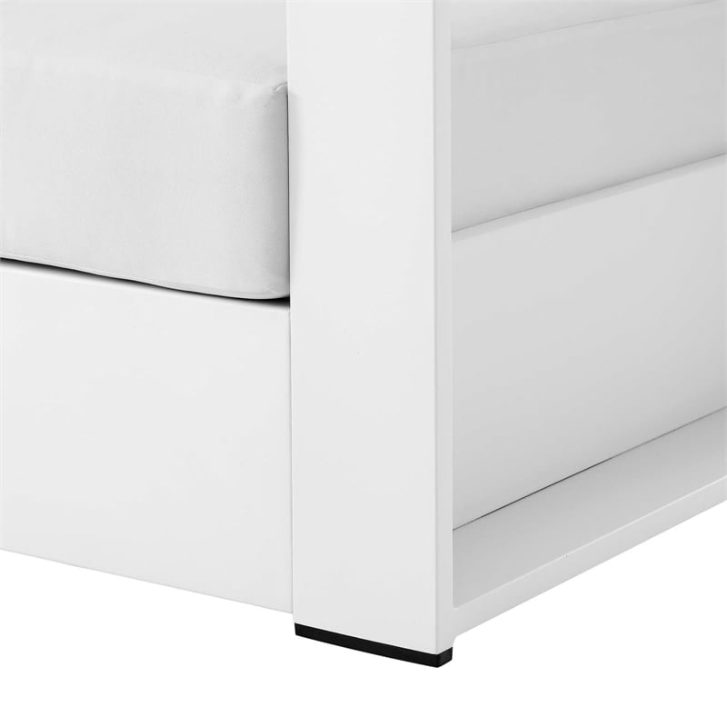 Pemberly Row Modern Fabric/Aluminum Outdoor Armchair in White