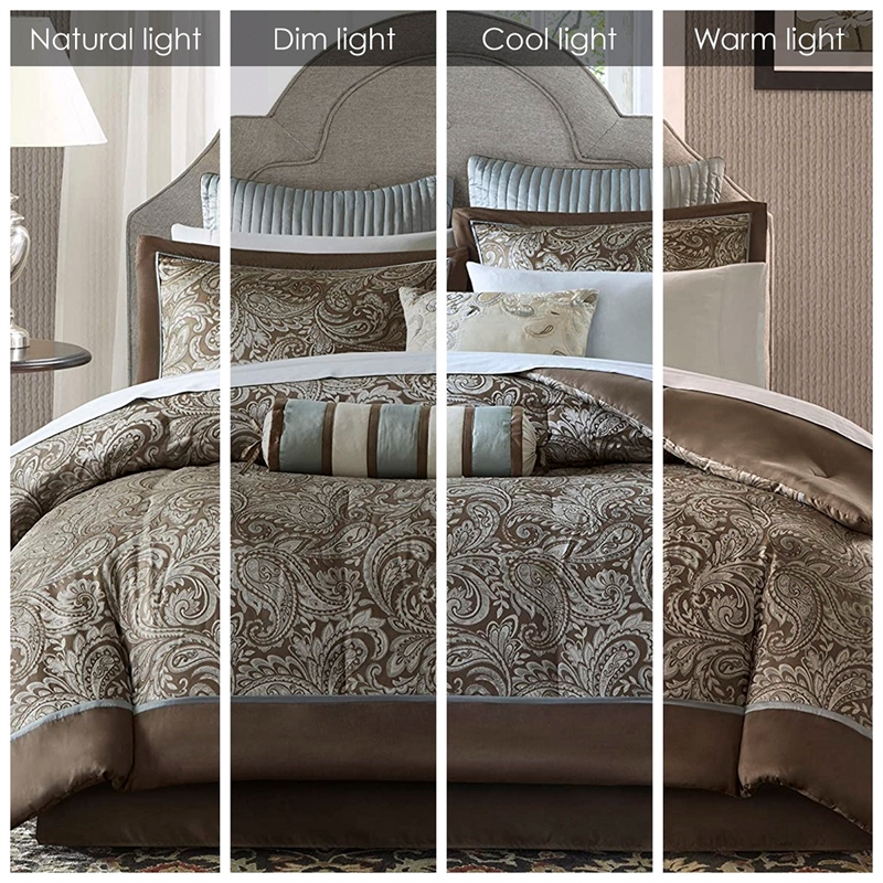 Pemberly Row Contemporary 12 Piece Complete Bed Set in Blue/Brown