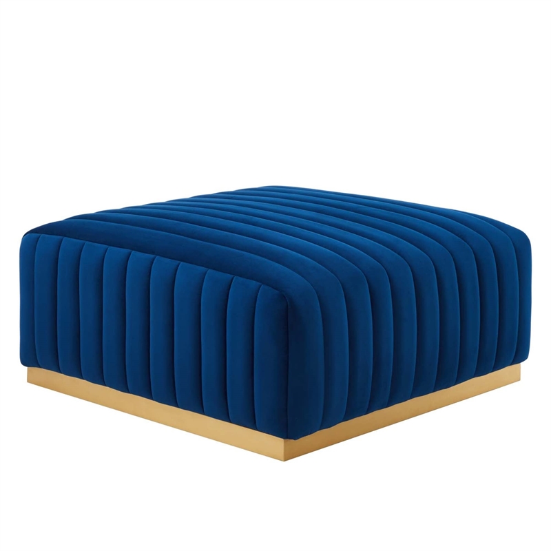 Pemberley Row Performance Velvet Gold/Navy Ottoman Rectangular Stain Resistant 36