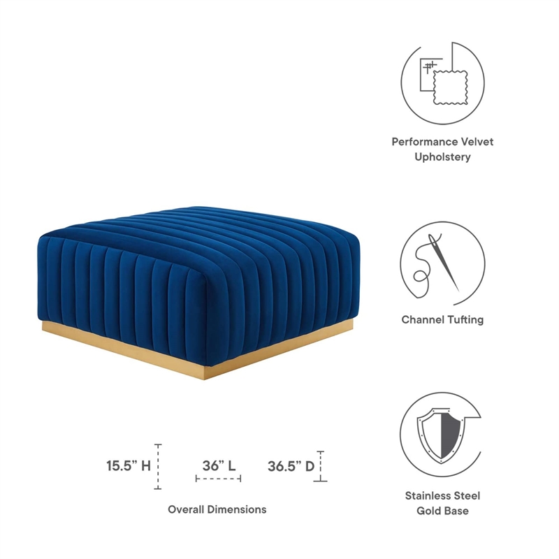 Pemberley Row Performance Velvet Gold/Navy Ottoman Rectangular Stain Resistant 36