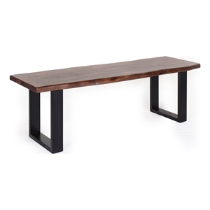 Pemberly Row 55&quotL Solid Wood Live Edge Dining Bench in Brown & Black.