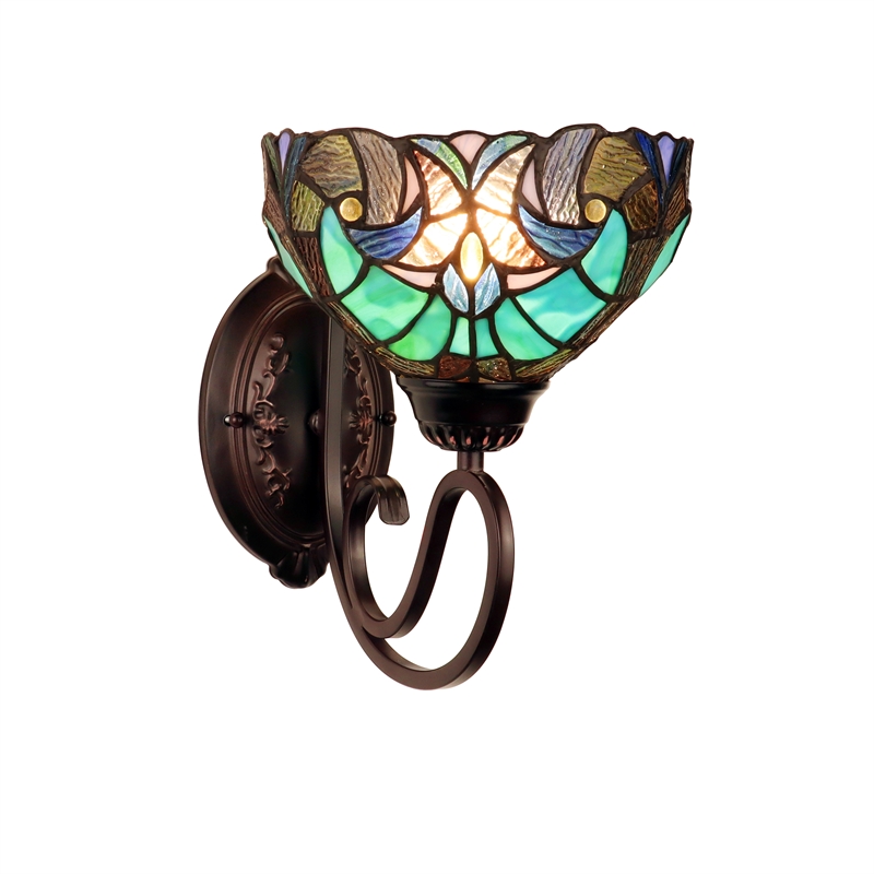 Pemberly Row Victorian 1-Light Glass Wall Sconce in Bronze/Blue
