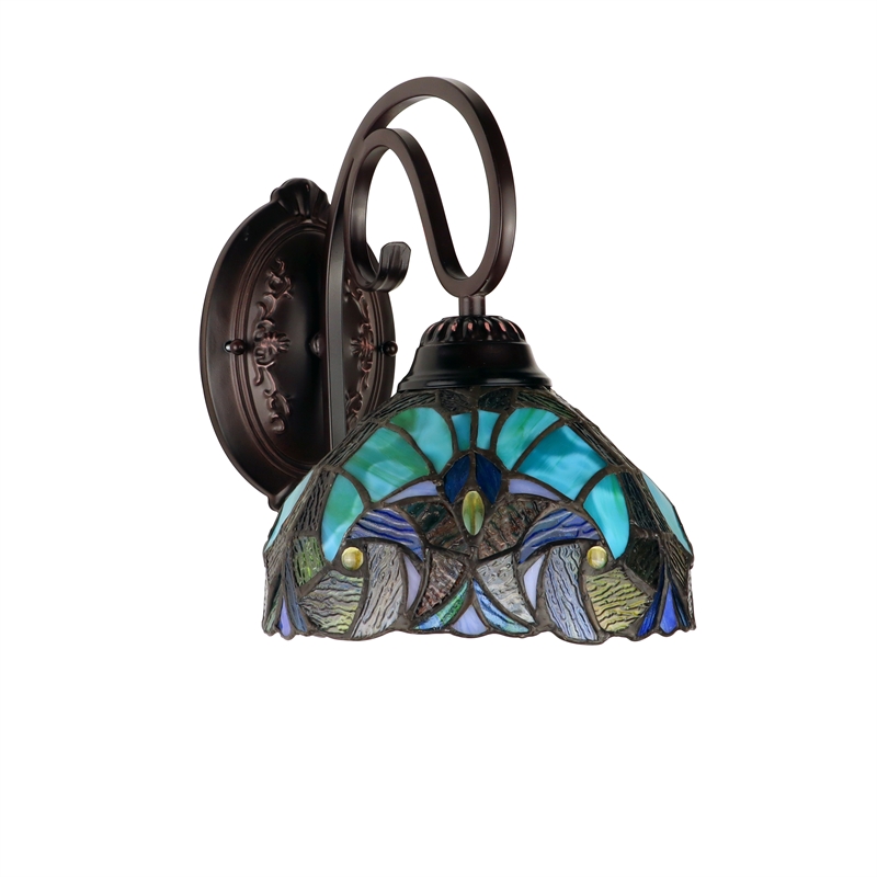 Pemberly Row Victorian 1-Light Glass Wall Sconce in Bronze/Blue