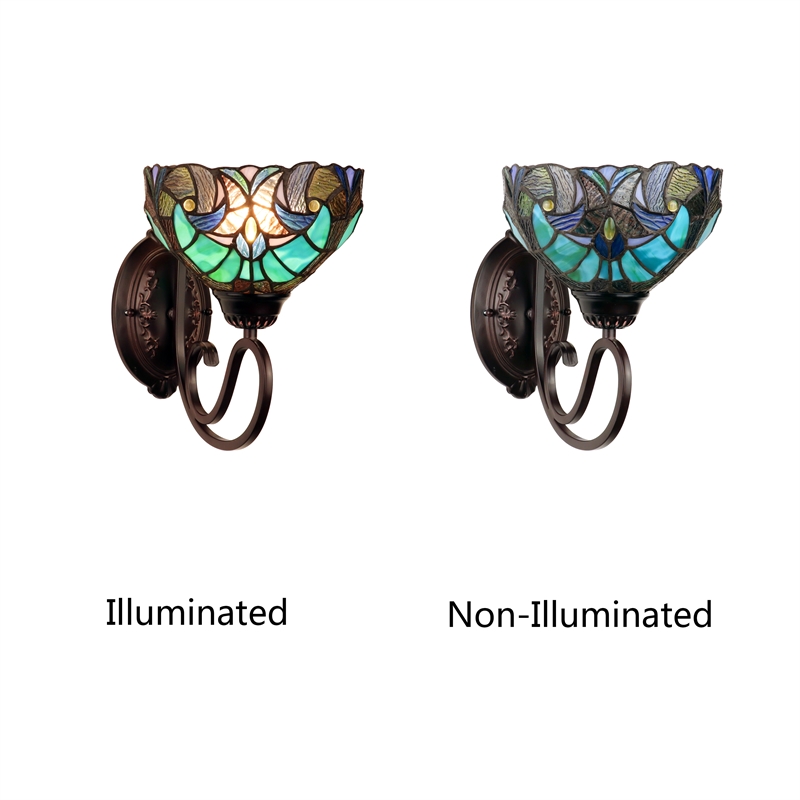 Pemberly Row Victorian 1-Light Glass Wall Sconce in Bronze/Blue