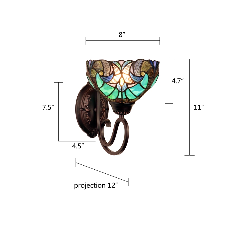 Pemberly Row Victorian 1-Light Glass Wall Sconce in Bronze/Blue