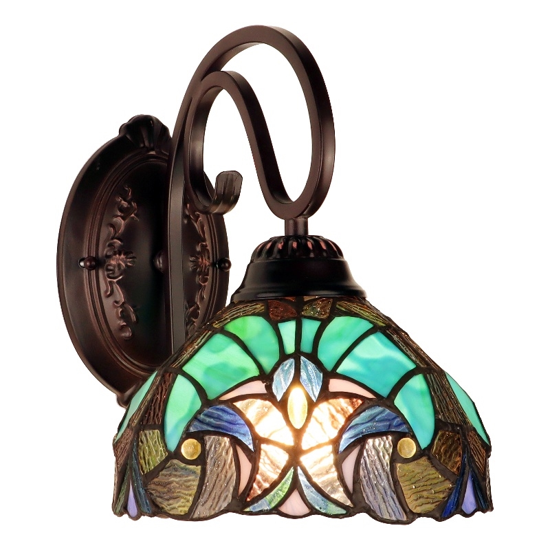 Pemberly Row Victorian 1-Light Glass Wall Sconce in Bronze/Blue