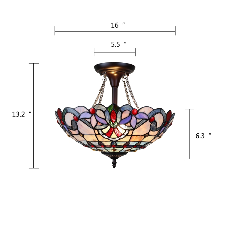 Pemberly Row Victorian 2-Light Glass Semi Flush Light in Multi-Color