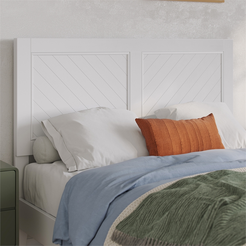 Pemberly Row Contemporary Full Solid Wood Headboard in White