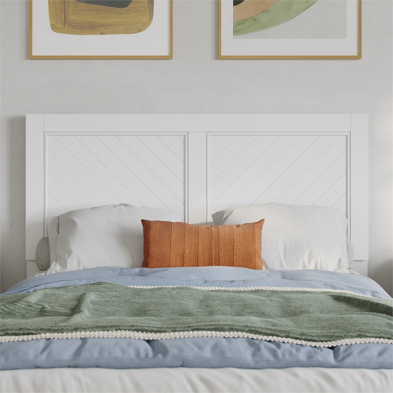 Pemberly Row Contemporary Full Solid Wood Headboard in White