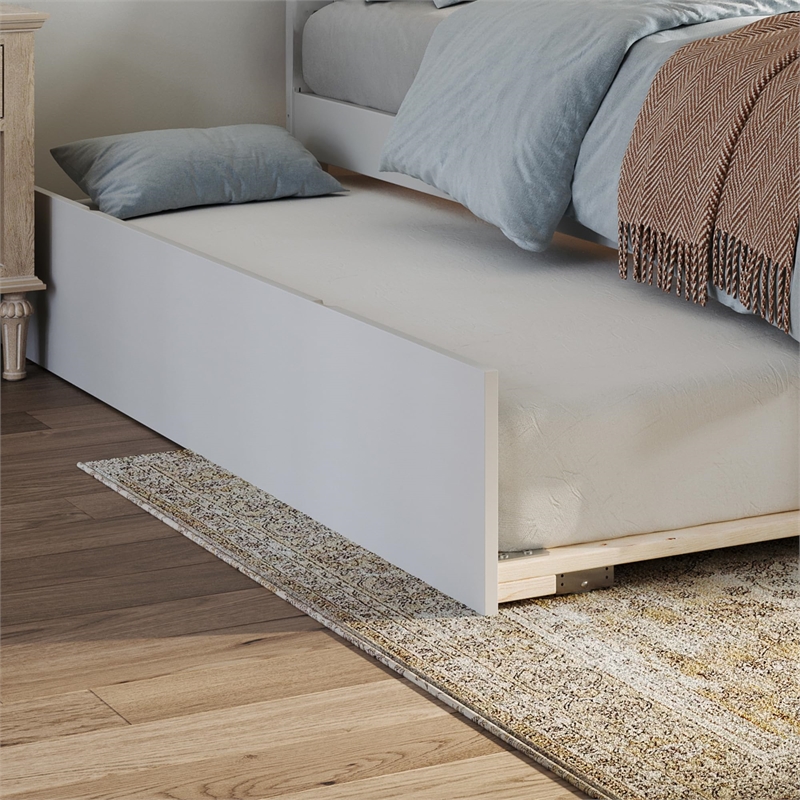 Pemberly Row Twin Solid Wood Platform Bed with Footboard & Twin Trundle in White