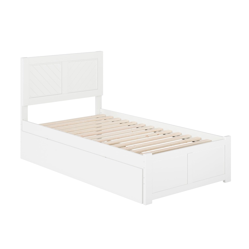 Pemberly Row Twin Solid Wood Platform Bed with Footboard & Twin Trundle in White