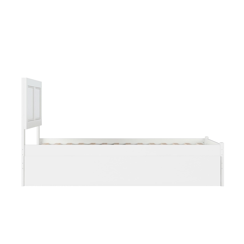 Pemberly Row Twin Solid Wood Platform Bed with Footboard & Twin Trundle in White