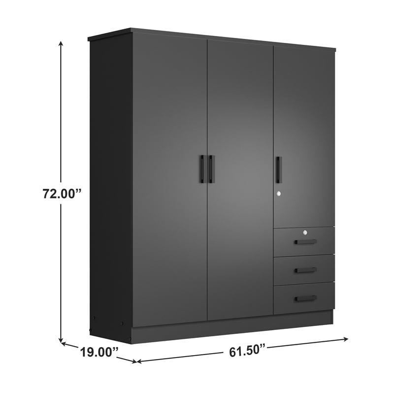 Pemberly Row Engineered Wood Wardrobe Armoire Closet in Black
