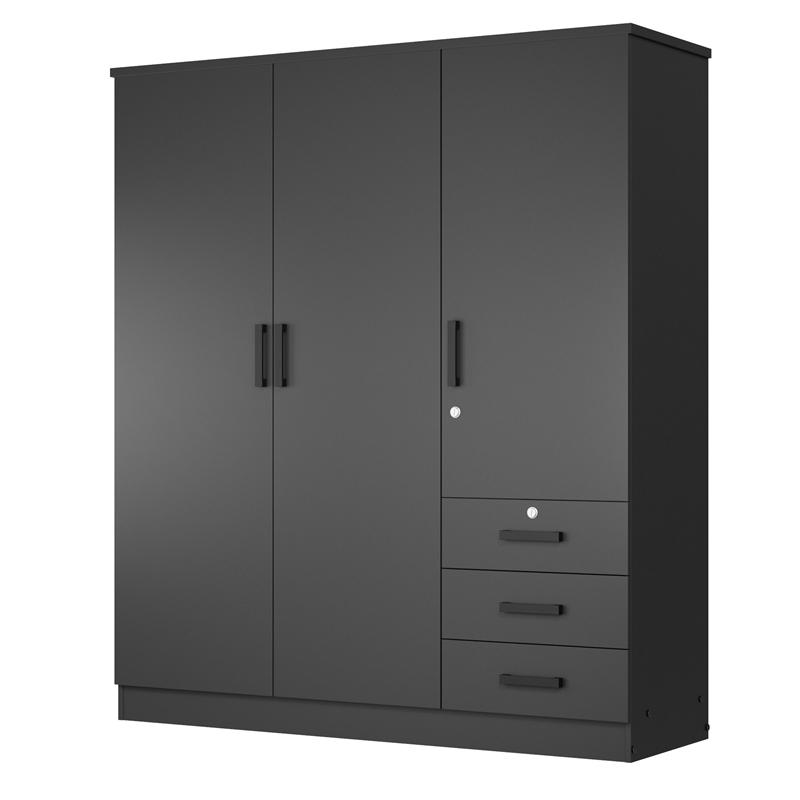 Pemberly Row Engineered Wood Wardrobe Armoire Closet in Black