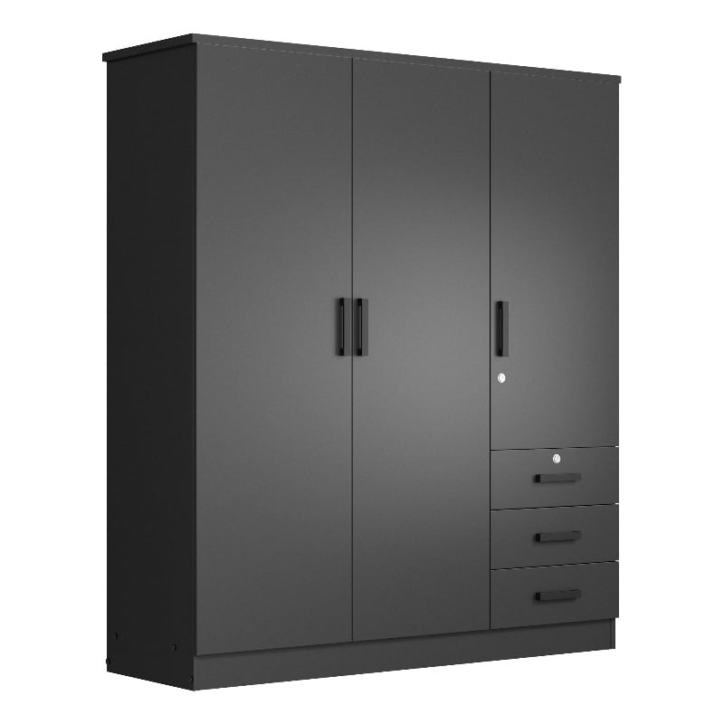 Pemberly Row Engineered Wood Wardrobe Armoire Closet in Black