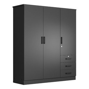 Pemberly Row Engineered Wood Wardrobe Armoire Closet in Black