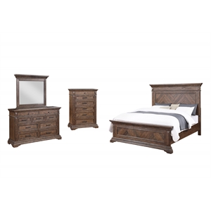 Pemberly Row 4-Piece Wood King Bedroom Set with Chest in Walnut