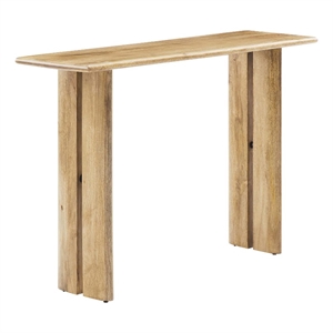 Pemberly Row Wood Console Table with Adjustable Foot Pads in Oak