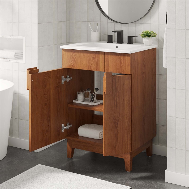 Pemberley Row Wood White/Walnut Bathroom Vanity Rectangular Hinged Doors 23
