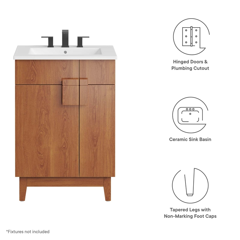Pemberley Row Wood White/Walnut Bathroom Vanity Rectangular Hinged Doors 23