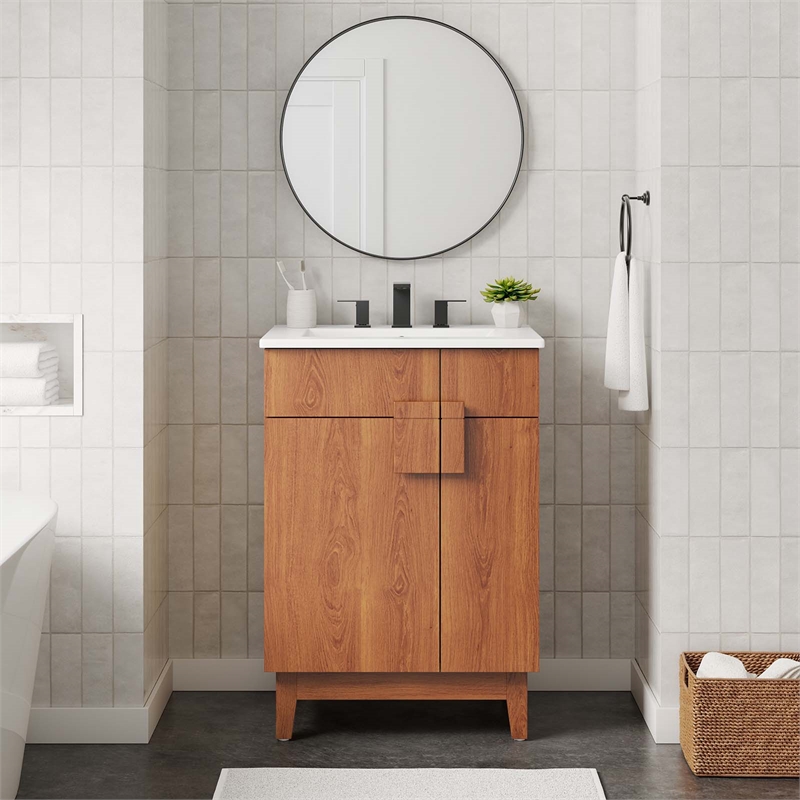 Pemberley Row Wood White/Walnut Bathroom Vanity Rectangular Hinged Doors 23