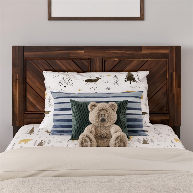 Pemberly Row Contemporary Twin Solid Wood Headboard in BarnSolid Wood