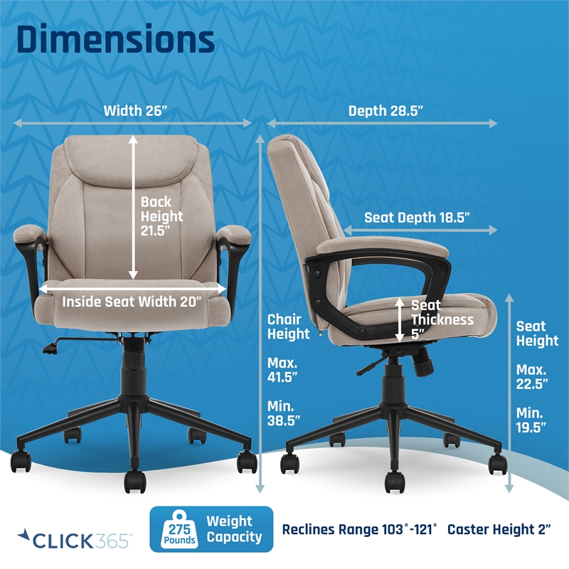 Pemberly Row Modern Ergonomic Mid Back Desk Chair Fabric Beige