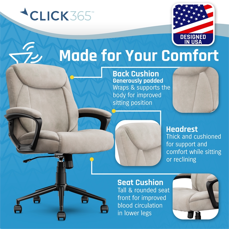 Pemberly Row Modern Ergonomic Mid Back Desk Chair Fabric Beige