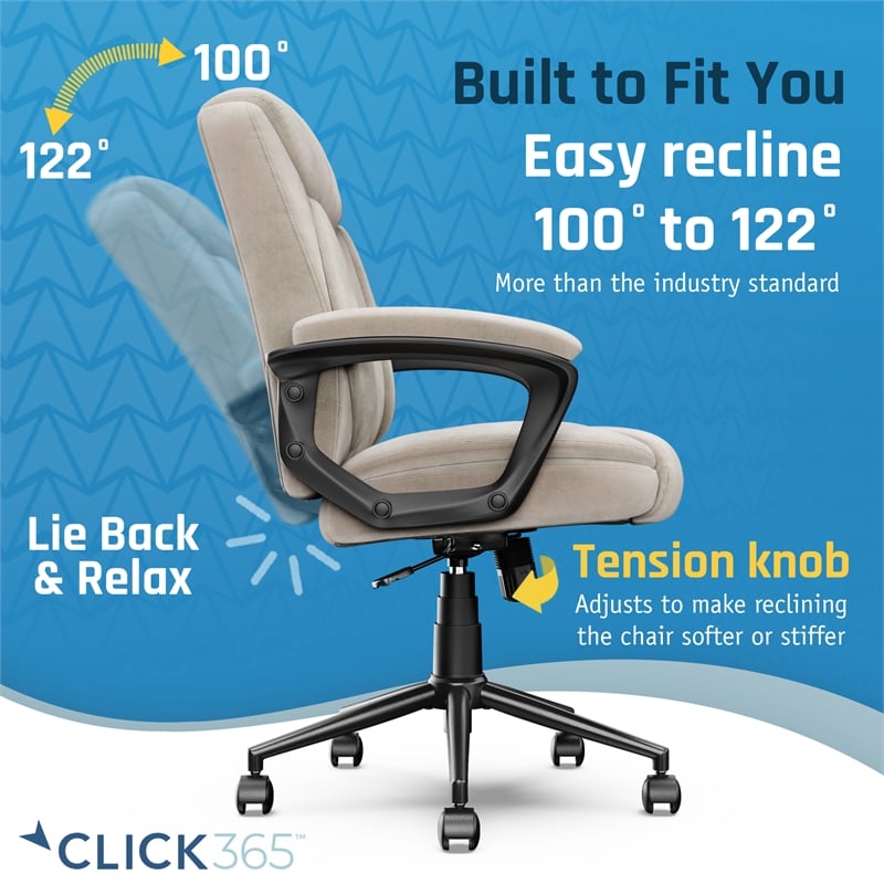 Pemberly Row Modern Ergonomic Mid Back Desk Chair Fabric Beige