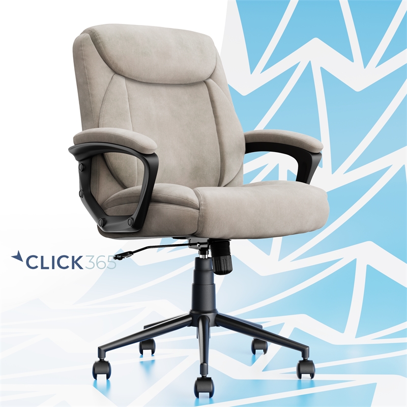 Pemberly Row Modern Ergonomic Mid Back Desk Chair Fabric Beige