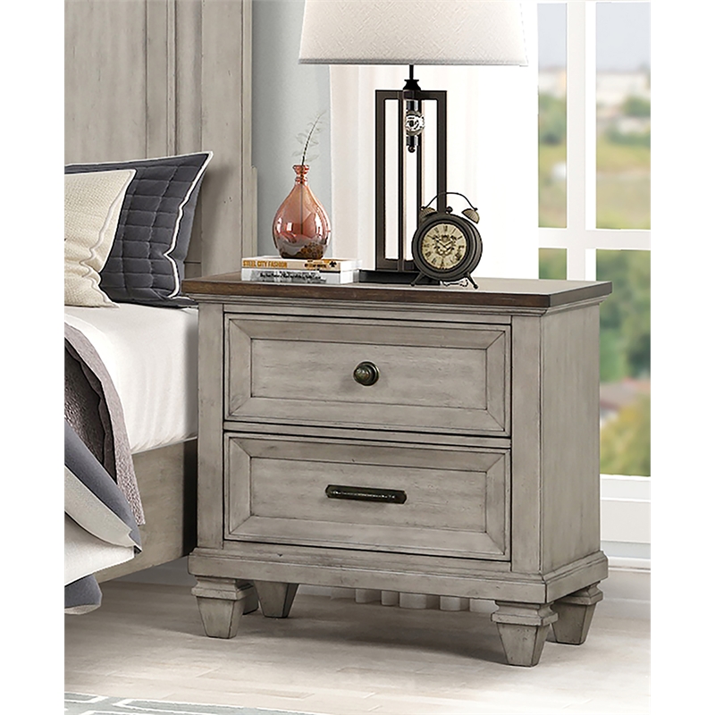 Pemberly Row 2-Drawer Solid Wood Nightstand in Vintage Cream