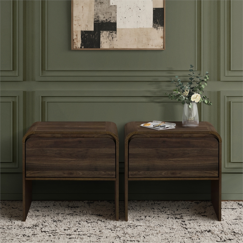 Pemberly Row Contemporary Wood End Tables in Walnut (Set of 2)