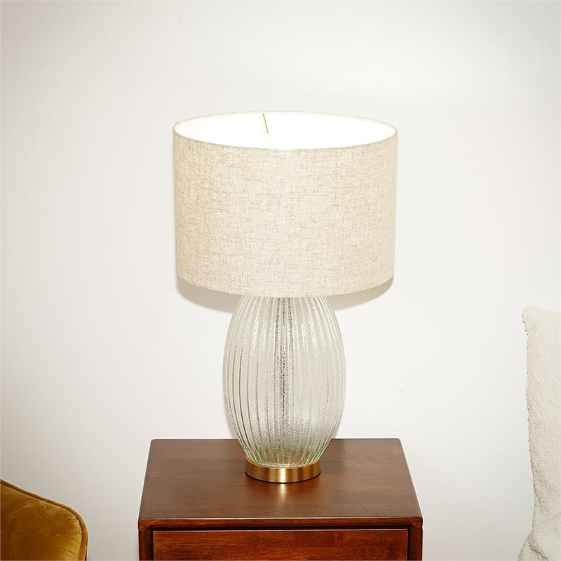 Pemberly Row Radiant Glow Ribbed Glass & Metal Brass Table Lamp