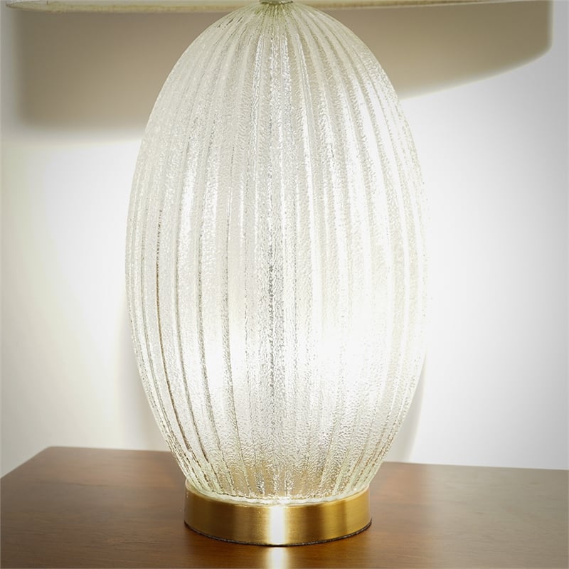 Pemberly Row Radiant Glow Ribbed Glass & Metal Brass Table Lamp