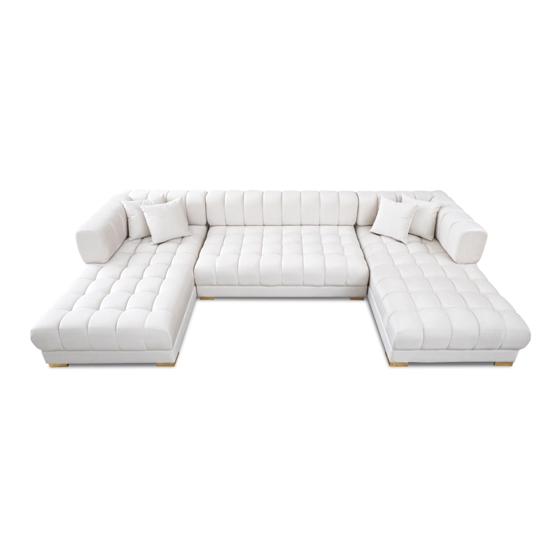 Pemberly Row Mid-Century Modern U-Shape Ivory Velvet Corner Sectional Sofa