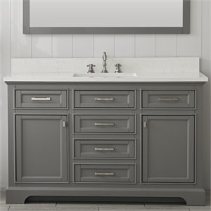 Pemberly Row 54&quot W x 22&quot D x 34&quot H Bath Vanity in Gray with White Quartz Top
