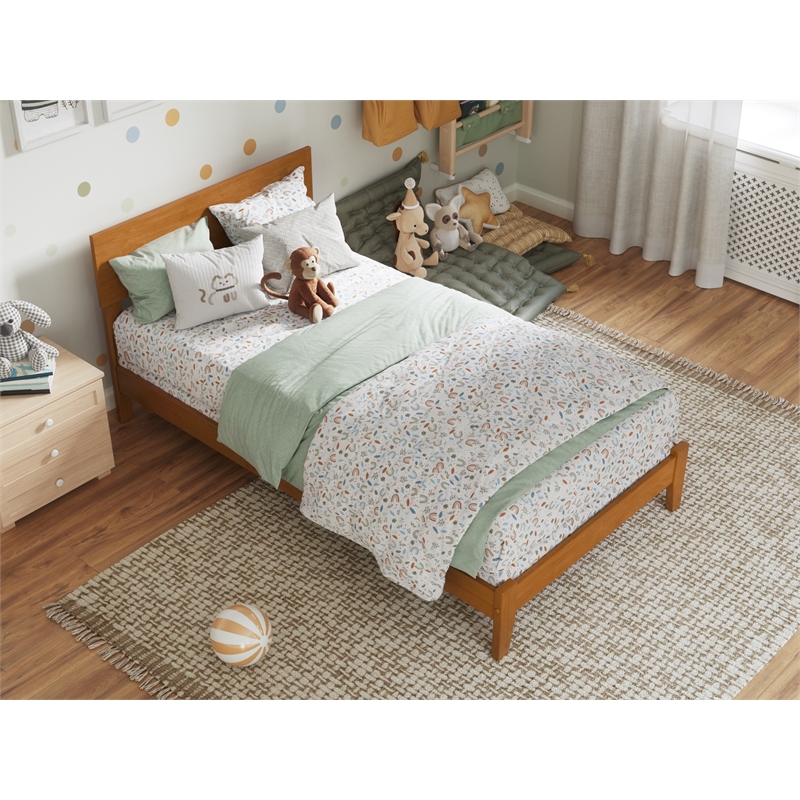 Pemberly Row Contemporary Twin Solid Wood Foundation Bed in Light Toffee