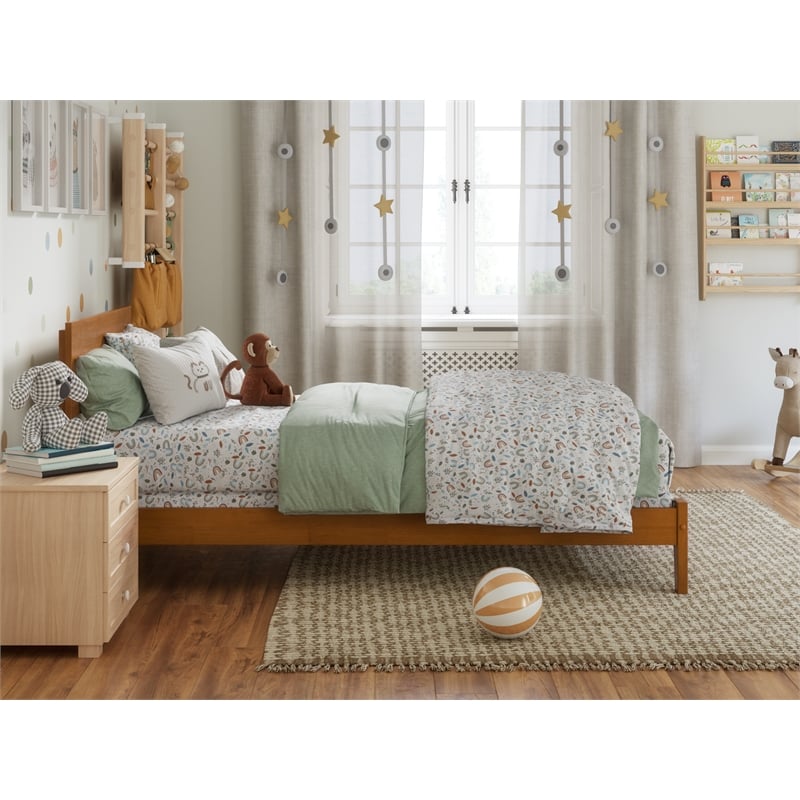 Pemberly Row Contemporary Twin Solid Wood Foundation Bed in Light Toffee