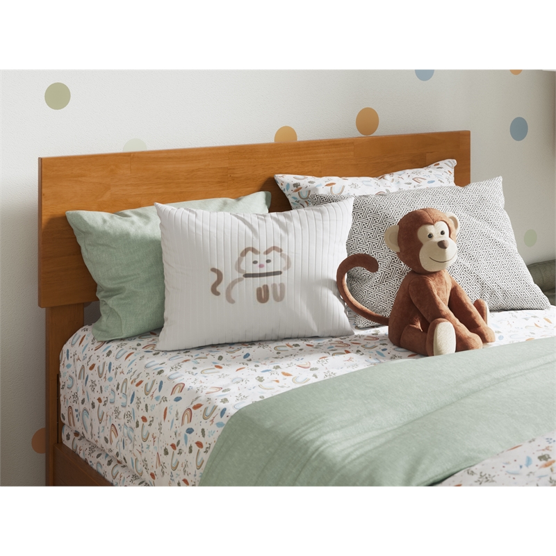 Pemberly Row Contemporary Twin Solid Wood Foundation Bed in Light Toffee