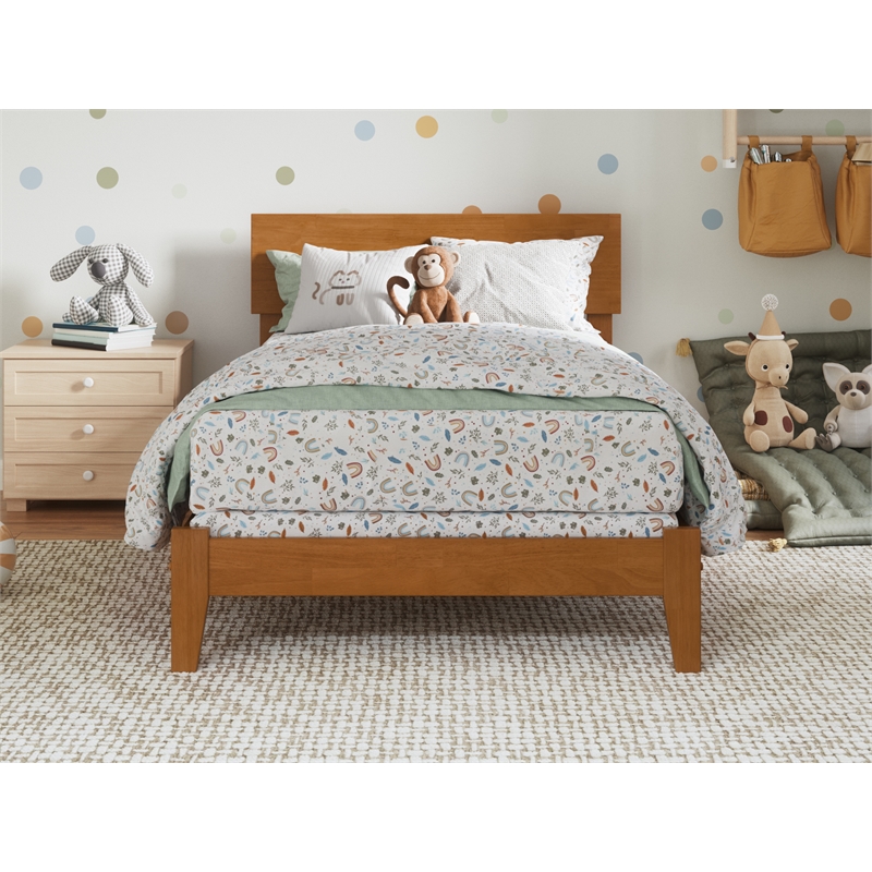 Pemberly Row Contemporary Twin Solid Wood Foundation Bed in Light Toffee