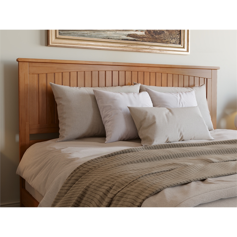 Pemberly Row Contemporary King Solid Wood Foundation Bed in Light Toffee